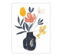 Boho Abstract Watercolour Flower Bouquet in Vase Wall Art Print Artery8 Multi W24 inch x H32 inch