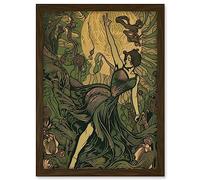 Artery8 Boho Ballerina Dancing with the Forest Moon Artwork Framed A3 Wall Art Print