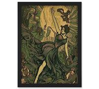 Artery8 Boho Ballerina Dancing with the Forest Moon Artwork Framed Wall Art Print A4