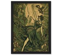 Artery8 Boho Ballerina Dancing with the Forest Moon Artwork Framed Wall Art Print A4