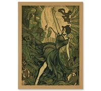 Artery8 Boho Ballerina Dancing with the Forest Moon Artwork Framed Wall Art Print A4