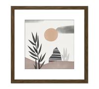 Artery8 Boho Bohemian Abstract Simple Grey Beige Muted Landscape Pastel Watercolour Painting Square Wooden Framed Wall Art Print Picture 8X8 Inch Artery8 Brown