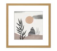 Artery8 Boho Bohemian Abstract Simple Grey Beige Muted Landscape Pastel Watercolour Painting Square Wooden Framed Wall Art Print Picture 8X8 Inch Artery8 Light Oak