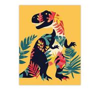 Boho Botanical Pattern T Rex Dinosaur Design Wall Art Print Artery8 Yellow W24 inch x H32 inch