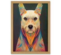 Artery8 Boho Chic Dog Vibrant Tribal Pattern Painting Artwork Framed Wall Art Print A4 in Light Oak Artery8 Light Oak