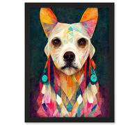 Artery8 Boho Chic Shaman Dog Mystical Painting Artwork Framed Wall Art Print A4 in Black Artery8 Black