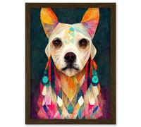 Artery8 Boho Chic Shaman Dog Mystical Painting Artwork Framed Wall Art Print A4 in Brown Artery8 Brown
