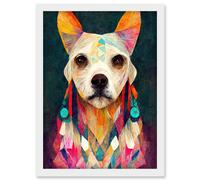 Artery8 Boho Chic Shaman Dog Mystical Painting Artwork Framed Wall Art Print A4 in White Artery8 White