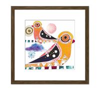 Artery8 Boho Folk Art Birds Pattern Feathers Quirky Illustration Square Wooden Framed Wall Art Print Picture 8X8 Inch in Brown Artery8 Brown