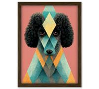 Artery8 Boho Fun Quirky Geometric Pastel Poodle Dog Artwork Framed Wall Art Print A4 in Brown Artery8 Brown