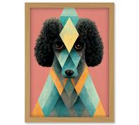 Artery8 Boho Fun Quirky Geometric Pastel Poodle Dog Artwork Framed Wall Art Print A4 in Light Oak Artery8 Light Oak