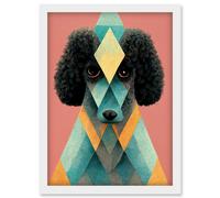 Artery8 Boho Fun Quirky Geometric Pastel Poodle Dog Artwork Framed Wall Art Print A4 in White Artery8 White