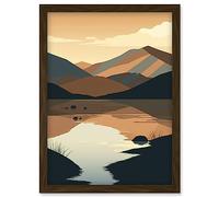 Boho Lakeside Mountain Landscape Illustration Artwork Framed Wall Art Print A4 Artery8 Brown One Size