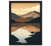Boho Lakeside Mountain Landscape Illustration Artwork Framed Wall Art Print A4 Artery8 Black One Size