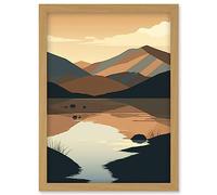 Artery8 Boho Lakeside Mountain Landscape Illustration Artwork Framed Wall Art Print A4