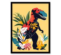 Artery8 Boho T Rex Dinosaur Plants Graphic Collage Framed Wall Art in Yellow | Size: W12" x H16" Artery8 Yellow W12" x H16"