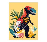 Artery8 Boho T Rex Dinosaur Plants Graphic Collage Living Room Extra Large XL Wall Art Poster Print