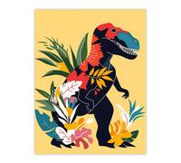 Artery8 Boho T Rex Dinosaur Plants Graphic Collage Living Room Extra Large XL Wall Art Poster Print
