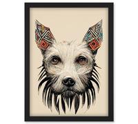 Artery8 Boho Terrier Dog Face With Tribal Pattern Ears Artwork Framed Wall Art Print A4 in Black Artery8 Black