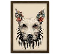 Artery8 Boho Terrier Dog Face With Tribal Pattern Ears Artwork Framed Wall Art Print A4 in Brown Artery8 Brown