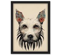Artery8 Boho Terrier Dog Face With Tribal Pattern Ears Artwork Framed Wall Art Print A4 in Black Artery8 Black