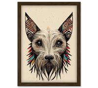 Artery8 Boho Terrier Dog Face With Tribal Style Ears Artwork Framed Wall Art Print A4 in Brown Artery8 Brown