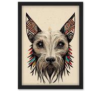 Artery8 Boho Terrier Dog Face With Tribal Style Ears Artwork Framed Wall Art Print A4 in Black Artery8 Black