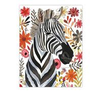 Boho Zebra Bright Floral Watercolour Painting Wall Art Print Artery8 Multi W24 inch x H32 inch