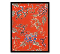 Artery8 Bold Abstract Floral Pattern Japan Framed Wall Art Print Shin Bijutsukai in Red | Size: A4 Artery8 Red A4
