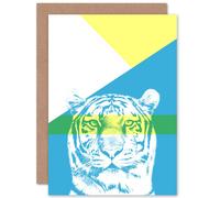 Artery8 Bold Animals Blue Tiger Greetings Card Artery8 Blue