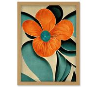 Doppelganger33 LTD Bold Art Deco Flowers Teal Orange Cream Poppy Artwork Framed Wall Art Print A4