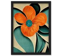 Doppelganger33 LTD Bold Art Deco Flowers Teal Orange Cream Poppy Artwork Framed Wall Art Print A4