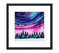 Artery8 Bold Bright Northern Lights Aurora Borealis Colourful Pine Forest Scene Square Wooden Framed Wall Art Print Picture 8X8 Inch in Black Artery8 Black