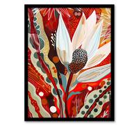 Artery8 Bold Floral Folk Art Painting Scarlet Botanical Framed Art Print in Red | Size: A4 Artery8 Red A4