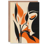 Artery8 Bold Minimal Lady Kissing Rose Flower Artwork Greeting Birthday Card Him Her All Blank