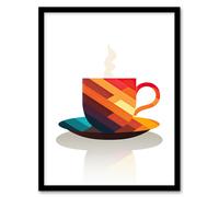 Artery8 Bold Modern Kitchen Art Coffee Cup Geometric 2D Graphic Design Minimalist Art Print Framed Poster Wall Decor in Black | Size: W12" x H16" Artery8 Black W12" x H16"