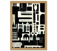 Artery8 Bold Monochrome Modern Vintage Abstract Geometric Black White Cream Grey Artwork Framed Wall Art Print A4 in Light Oak Artery8 Light Oak