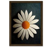 Artery8 Bold Single Daisy Blossom Flower Collage On Fabric Painting Artwork Framed Wall Art Print A4 in Brown Artery8 Brown
