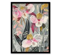 Bold Stylised Orchid Flowers Hot Pink Contrast Framed Art Print Artery8 Pink A4