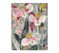 Bold Stylised Orchid Flowers Hot Pink Contrast Wall Art Print Artery8 Pink W18 inch x H24 inch