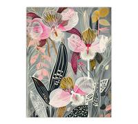Bold Stylised Orchid Flowers Hot Pink Contrast Wall Art Print Artery8 Pink W18 inch x H24 inch