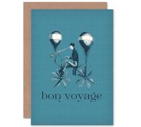 Artery8 Bon Voyage Flying Machine Greetings Card in Blue Artery8 Blue