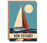 Artery8 Bon Voyage Sail Boat Sailing Calm Sea Graphic Farewell Card in Blue Artery8 Blue