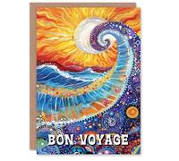 Artery8 Bon Voyage Sun Colourful Seascape Wave Folk Art For Her Woman Farewell Card