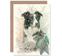 Artery8 Border Collie Dog in Field Modern Colour Pencil Portrait Illustration Art Birthday Sealed Greeting Card Plus Envelope Blank inside