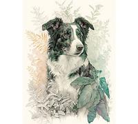 Artery8 Border Collie Dog in Field Modern Colour Pencil Portrait Illustration Extra Large XL Wall Art Poster Print