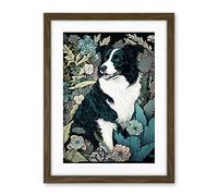 Artery8 Border Collie Dog in Wildflower Field Modern Illustration Artwork Framed Wall Art Print 18X24 Inch