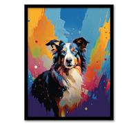 Artery8 Border Collie Dog Lover Gift Pet Portrait Colourful Artwork Painting Artwork Framed Wall Art Print 18X24 Inch