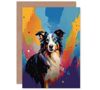 Artery8 Border Collie Dog Lover Gift Pet Portrait Colourful Artwork Painting Sealed Greeting Card Plus Envelope Blank inside
