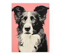 Artery8 Border Collie Dog Pastel Tone Duotone Screen Print Black White And Peach Pink Risograph Artwork Spot Block Colour Duotone Retro Riso Interior Design Extra Large XL Wall Art Poster Print